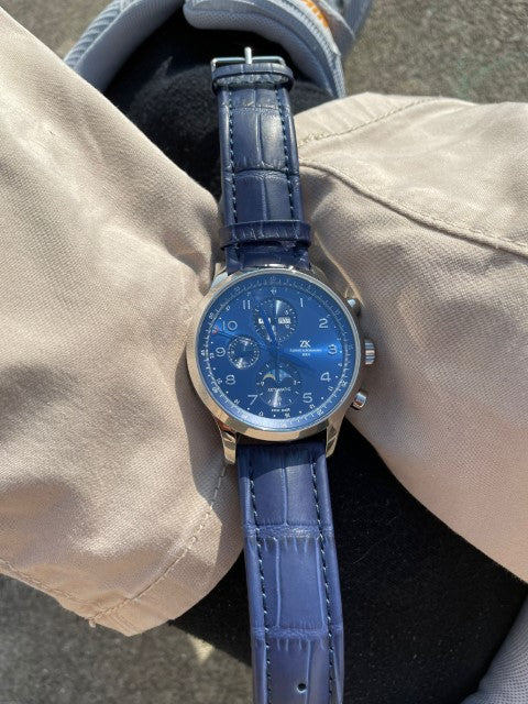 Swiss made automatic chronograph in blue ZK Blue Moon Timeisyours