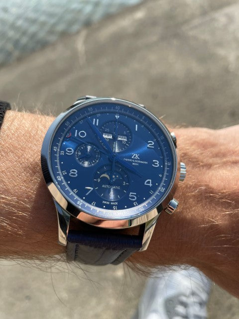 Swiss made automatic chronograph in blue ZK Blue Moon Timeisyours